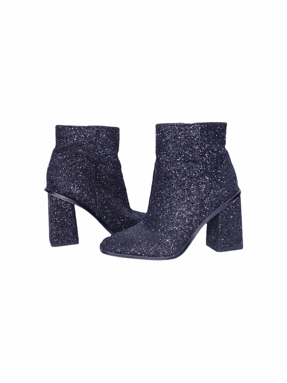 Jessica Simpson Mirayle Black Glitter Block Heel Ankle Booties Size 6.5